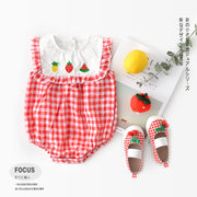 Baby plaid lace sleeves baby triangle romper baby kite clothes